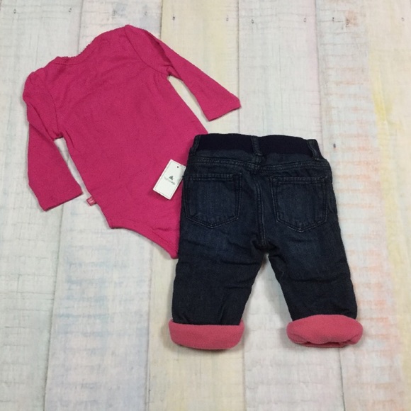 Baby Gap 0 3 6 Months Girls Love You Top & Fleece Lined Jeans - Picture 4 of 4